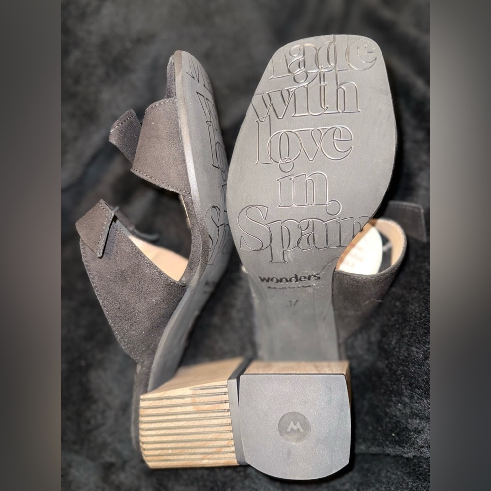 Wonders Black Suede Mules with Crisscross Straps - Picture 6 of 13